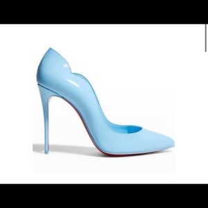 Christian Louboutin Hot Chick 100 Blue Splash Lining Patent Leather Heel Pump